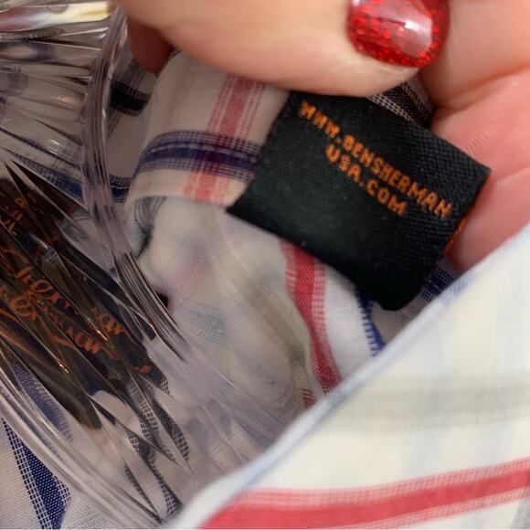 Ben Sherman Plaid Button Down White/Red/Blue Long Sleeve Shirt - Picture 5 of 11